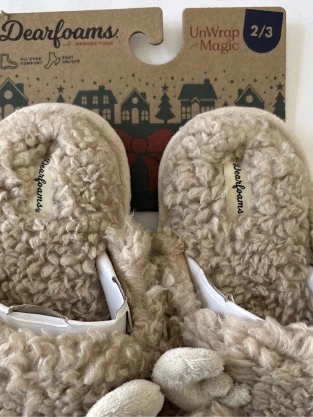 Dearfoams Kids Slippers Christmas Reindeer Tan/Red Size 2 3